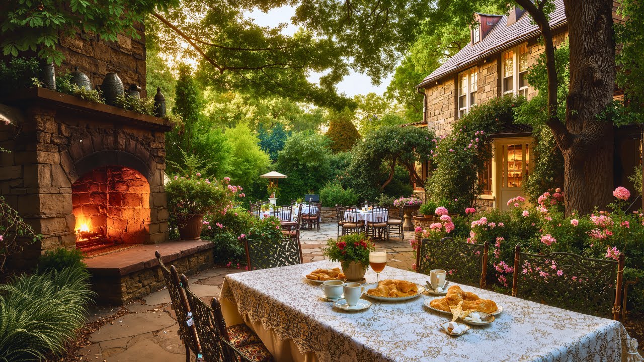 Spring Fireplace Porch 🌸 Cozy ASMR Fire, Birds & Peaceful Piano for Study & Relax