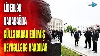 Azərbaycan və Belarus prezidentləri tanınmış şəxsiyyətlərin gülləbaran edilmiş heykəllərinə baxdılar