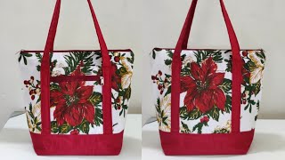 EASY CLOTH BAG MAKING AT HOME !!! SHOPPING BAG CUTTING AND STITCHING | DIY TOTE BAG WITH LINING