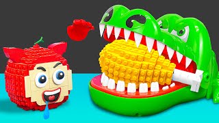LEGO Food Challenge  Lego Fast Food Mukbang (french fries, chicken,...) with funny Crocodile Jaw