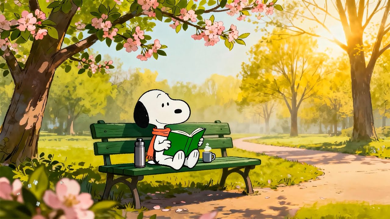 Snoopy's with Peaceful Spring Morning ☕☀️ Soft Lofi Beats for Study & Work 📚 Chill Park Vibes