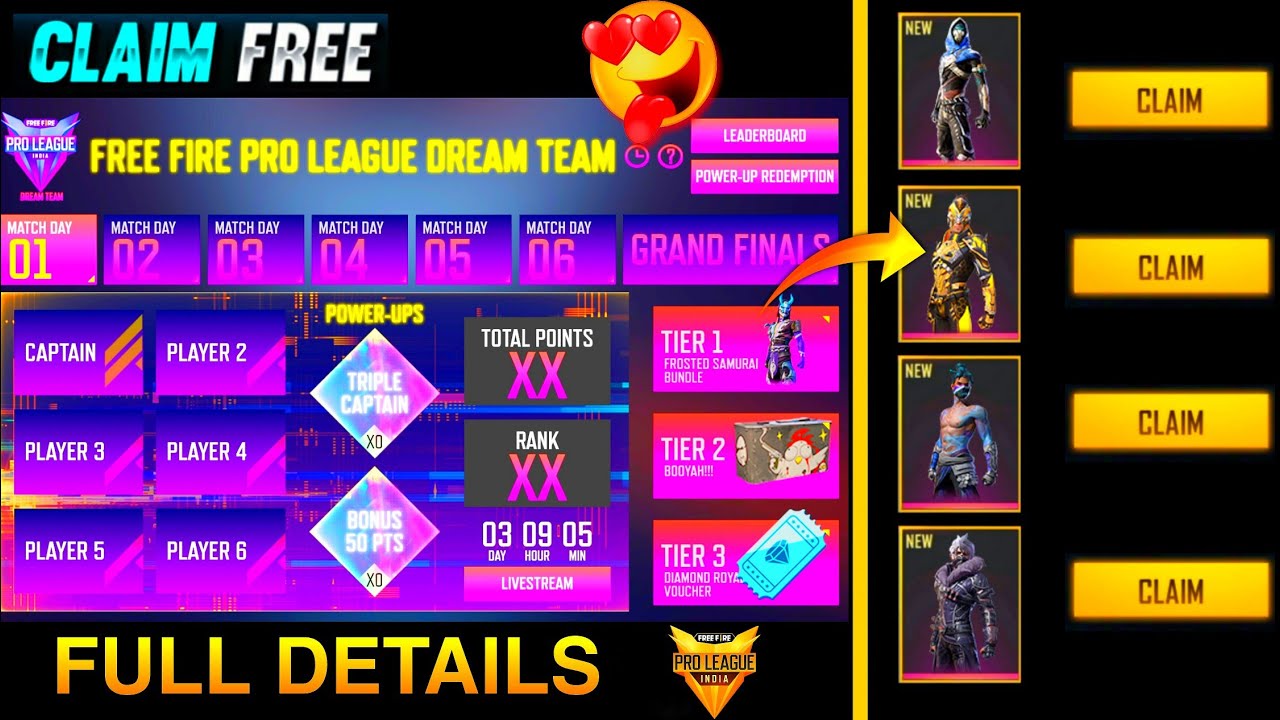 Free Fire Pro League Dream Team Full Details | How to get Rare Bundles | Pro League Full Details