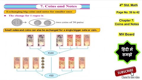 4th Std Maths Chapter 7 Coins and Notes Page 39 to 42 - Hindi Explanation