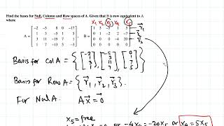 Linear Algebra: Bases for Nul A, Col A and Row A