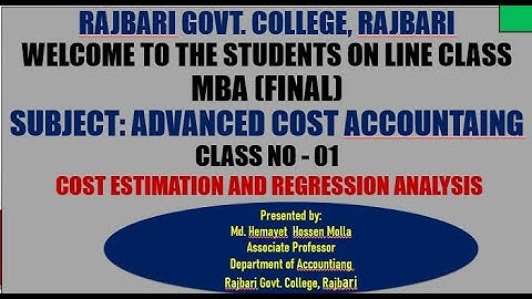 Advanced Cost Accounting (MBA   Final), Cost Estimation and Regression Analysis