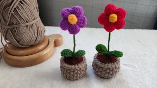 How to crochet mini flower pot with wool #handmade