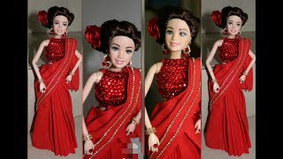 DIY/No Sew/Stylish Saaree ,Jewelry, Hairdo making for Barbie Doll this Valentine's Day....