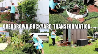 BACKYARD TRANSFORMATION OVERGROWN SINGLE WIDE MOBILE HOME YARD WORK DAY KIMI COPE