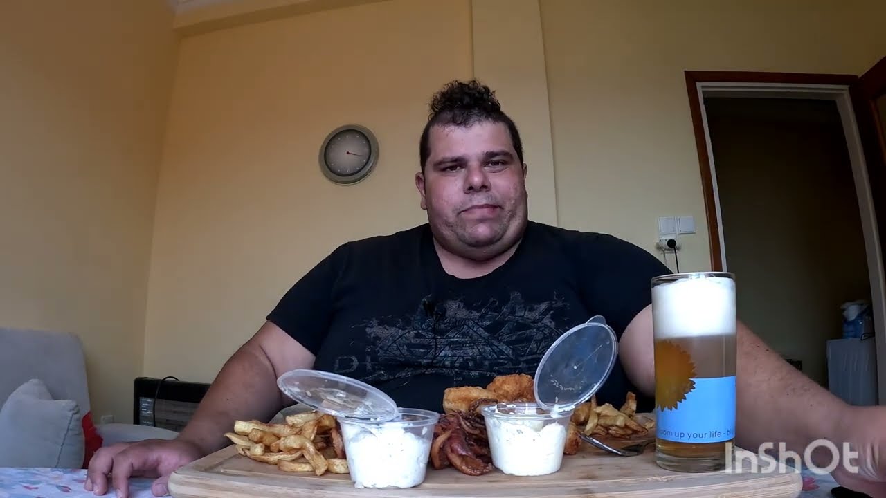 Tasty, 🙂 Delicious Greek Dinner Fish and Chips, Squid and Chips. #mukbang. ENJOY!! (Talking) 😊