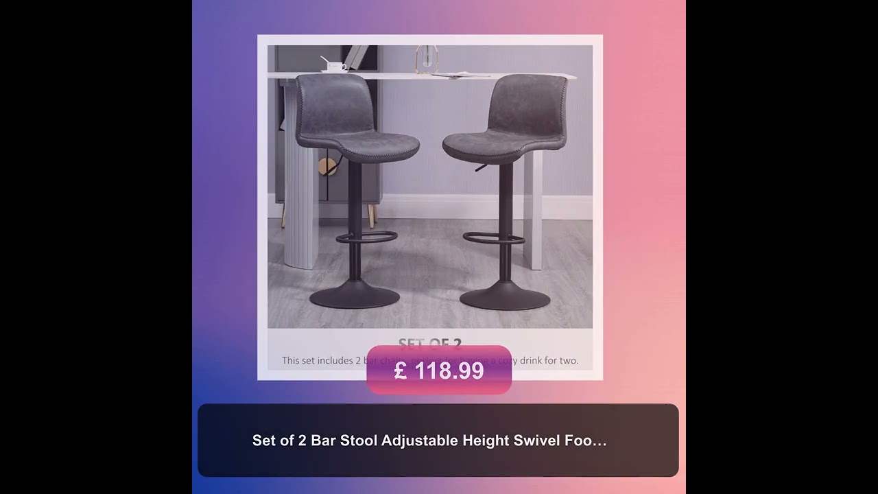 Set of 2 Bar Stool Adjustable Height Swivel Footrest and Base for Breakfast Bar, Kitchen and Home...
