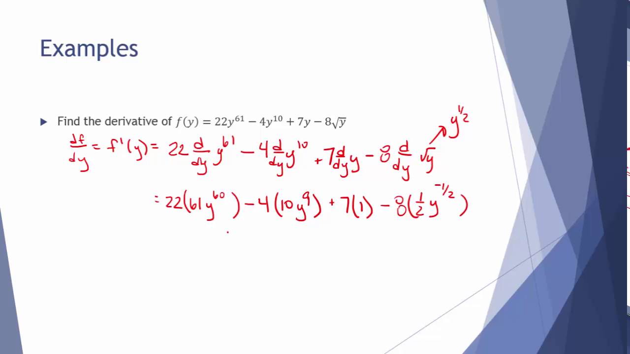 The Constant Multiple Rule and Sum and Difference Rules for Derivatives YouTube