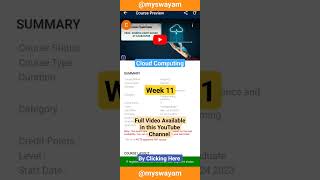Week 11 Cloud Computing nptel assignment solved swayam education shorts