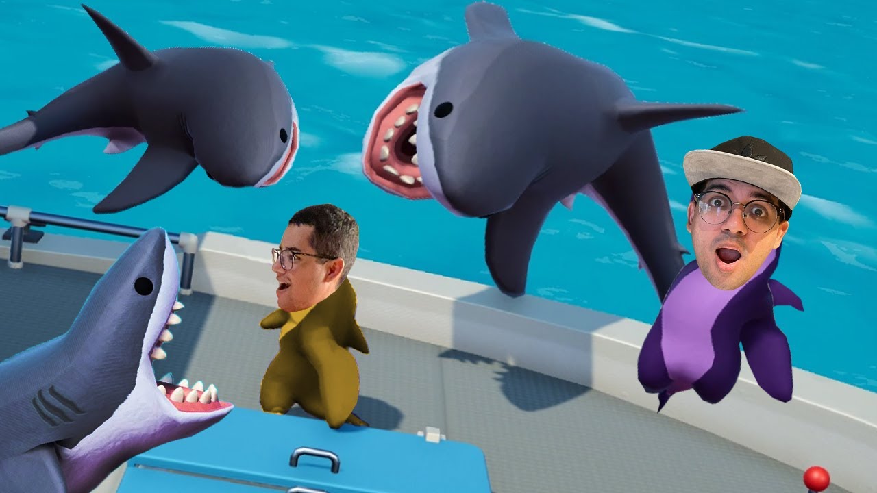 TUBARÕES DE MASSA DE MODELAR vs TUBARÕES DE VERDADE NO MEIO DO MAR! - Gang Beasts