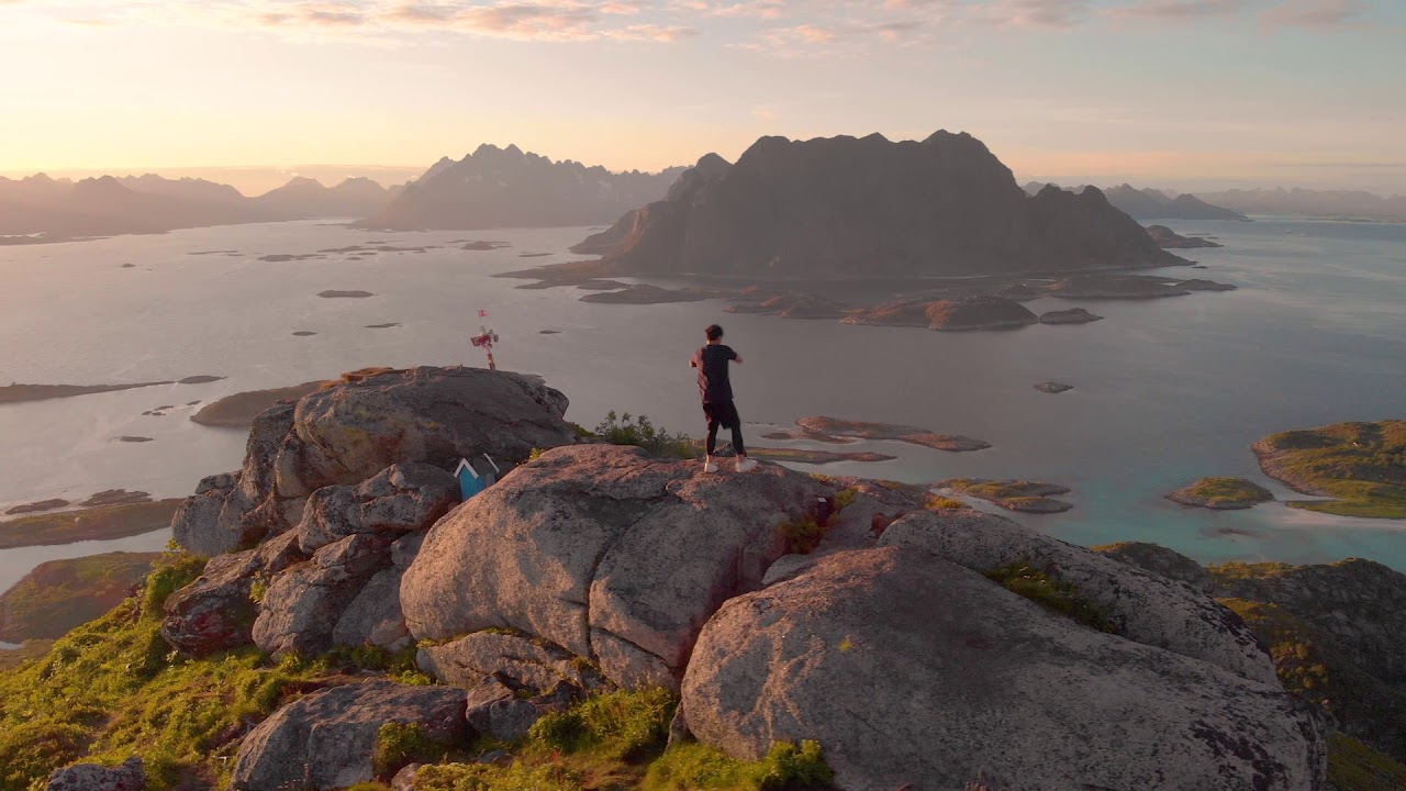 Midnight Sun in Northern Norway - Breakdancing on a top of a mountain