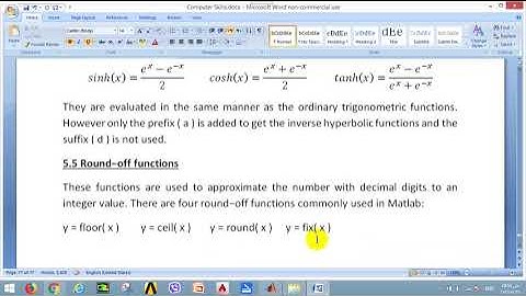 Matlab Built-in Functions - Hyperbolic, Round-off and Sorting Functions