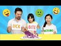 LICK, BITE OR NOTHING CHALLENGE w/ Dad! | Kaycee & Rachel