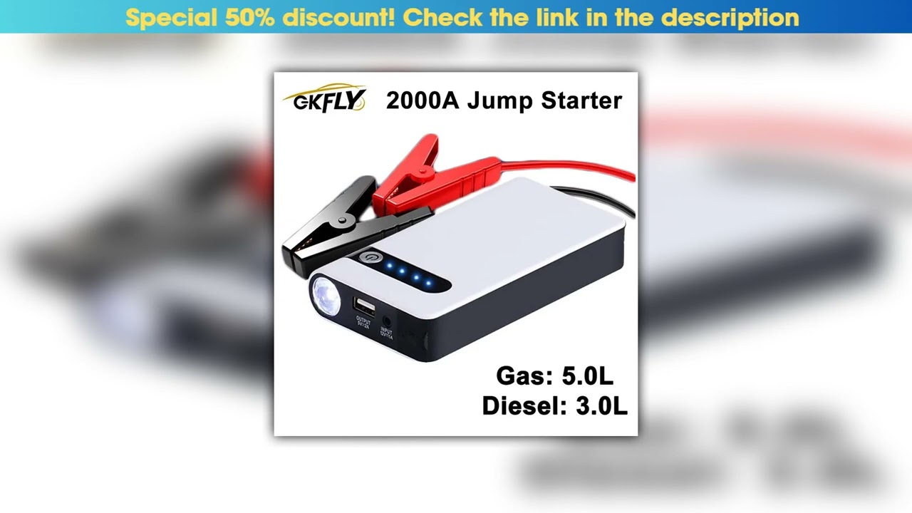 Flash Sale GKFLY 2000A Car Jump Starter Emergency Starting Device Cables Portable Power Bank Charge