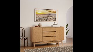 Summer Oak 55-Inch Wide Sideboard Cabinet with 3-Drawers (WHIF2245) Assembly