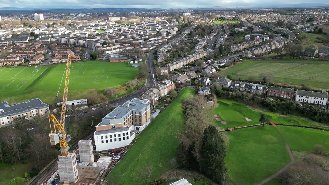 Mayfield Road, Edinburgh: Looking Down on New Building and Over the City