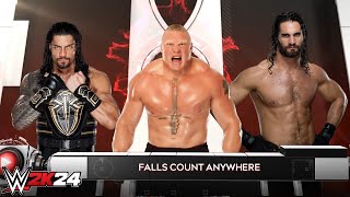 Wwe 2K24 - Roman Reigns Vs Brock Lesnar Vs Seth Rollins Falls Count Anywhere At Wrestlemania 31