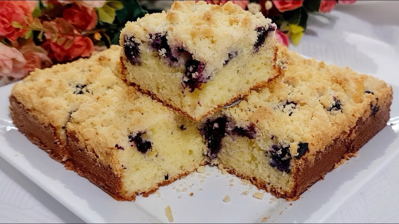 Мягкое тесто и хрустящая начинка! Лимонный кекс с черникой!