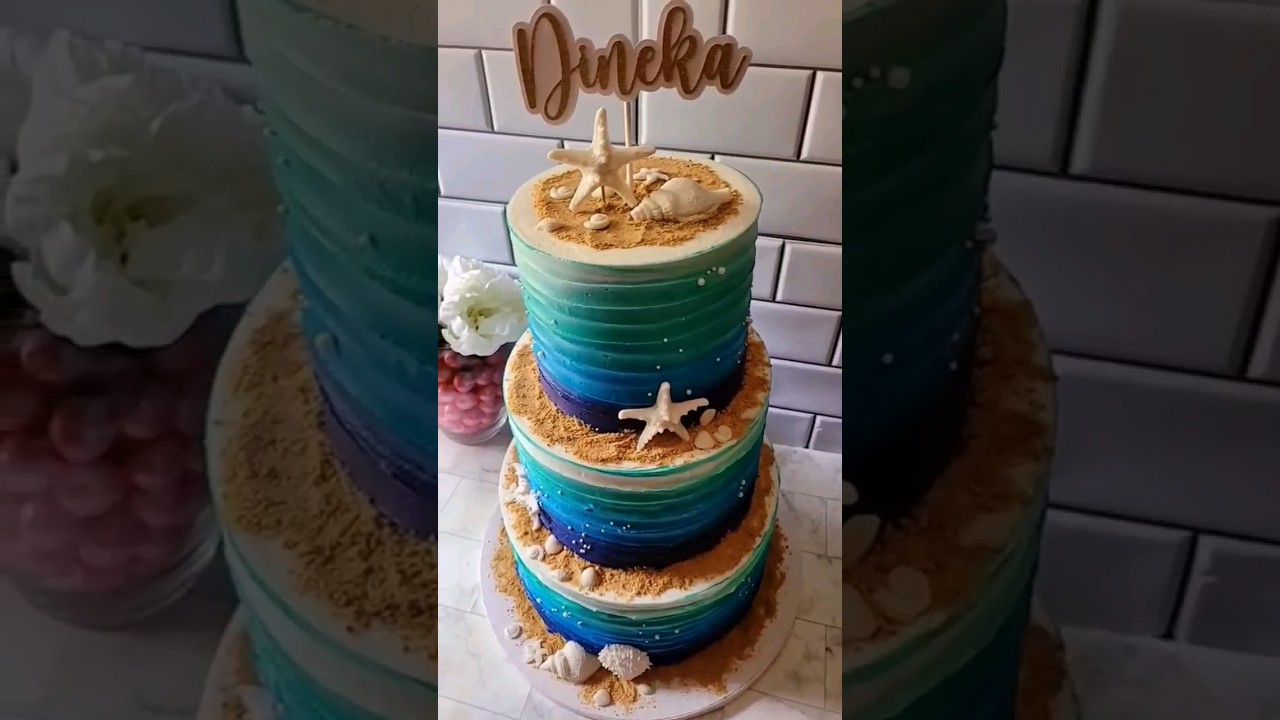 3-Tier Beach-Themed Birthday Cake 