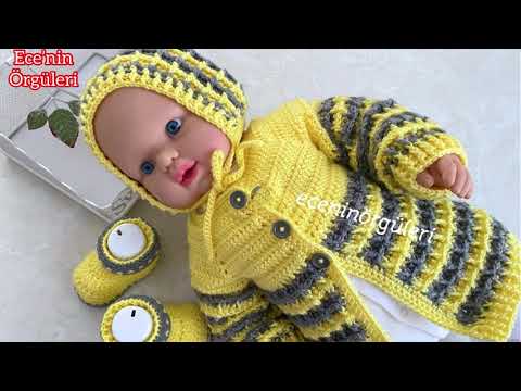 Tığ işi Waffle Model Bebek Hırka/Erkek Bebek Hırkası/Kız Bebek Hırkası/3-6 ay