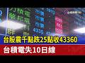 台股震千點跌25點收43360 台積電失10日線