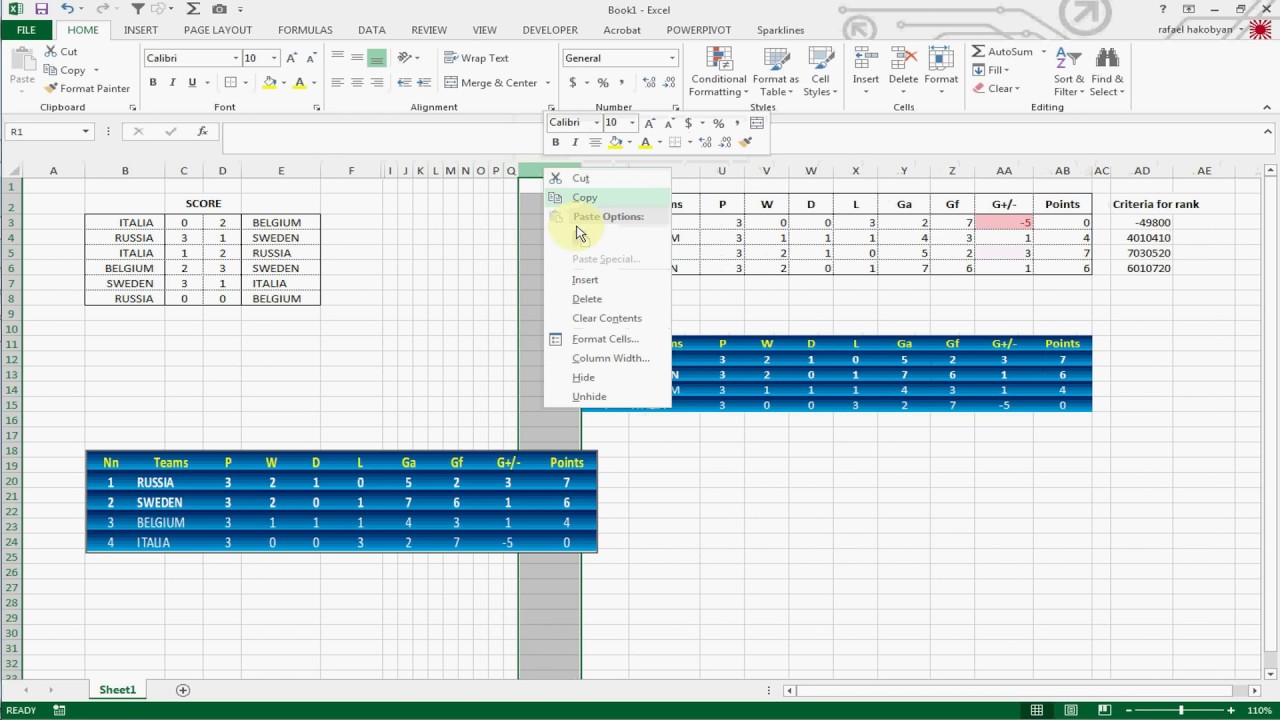 HOW TO CREATE FOOTBALL LEAGUE TABLE IN EXCEL 2013