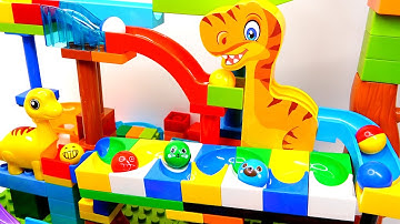 Satisfying Building Block coaster ☆ Marble Run ASMR Dinosaurs course