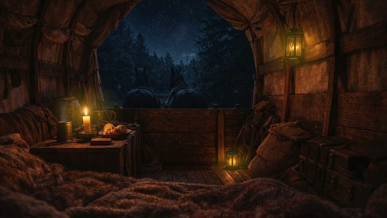 먼 여정을 위해 오늘밤은 마차에서 쉬어갑니다 | Medieval Wagon Night 🌙 4Hours, 4K ASMR
