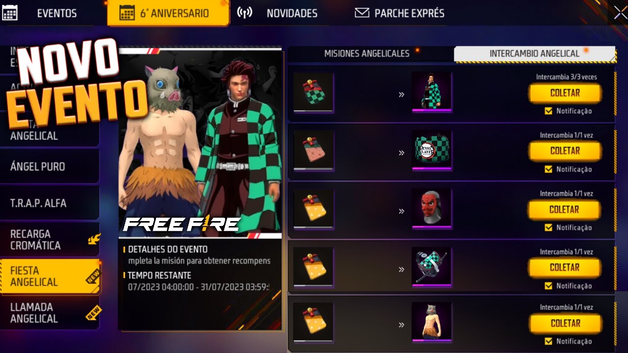 É AMANHÃ!! RECOMPENSAS DEMON SLAYER GRÁTIS, NOVA ATUALIZAÇÃO E EVENTO  TANJIRO - NOVIDADES FREE FIRE 