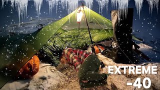 -38C EXTREME COLD WINTER CAMPING in a HOT SOLO Two Days WINTER BUSHCRAFT Camp