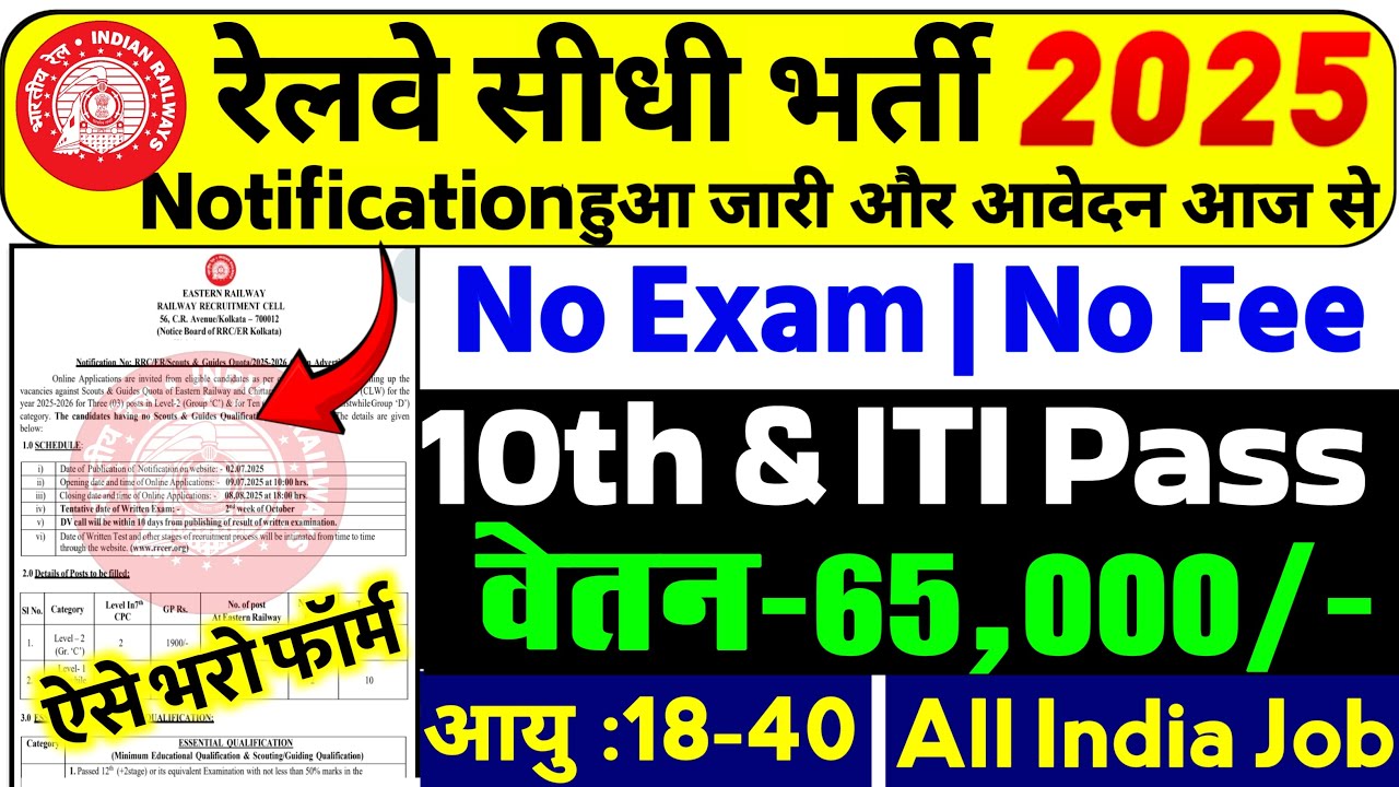 रेलवे सीधी भर्ती 2025 | Railway New Vacancy 2025 | Railway Recruitment 2025 | Railway 10th Pass Jobs