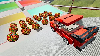 Cars Stair Jump Down Into Colored Swimming Pool -  BeamNG.Drive