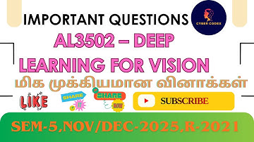 AL3502 – Deep Learning for Vision |Unitwise Most Expected Important Questions | Nov/Dec 2025 |R-2021