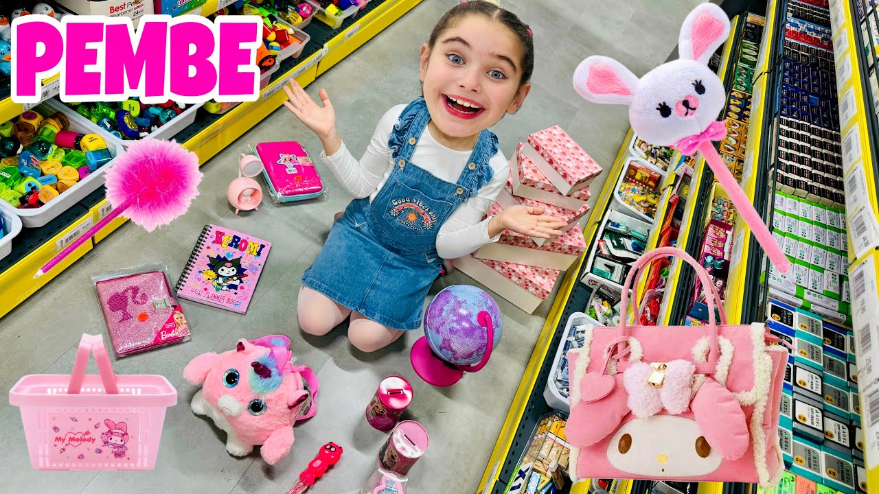 HEPSİ PEMBE RENK CHALLENGE !! PEMBE KIRTASİYE ALIŞVERİŞİ YAPTIK !! PİNK CHALLENGE !!