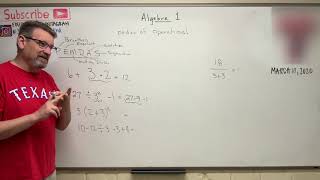 Algebra 1: Lesson 3 - PEMDAS Order of Operations