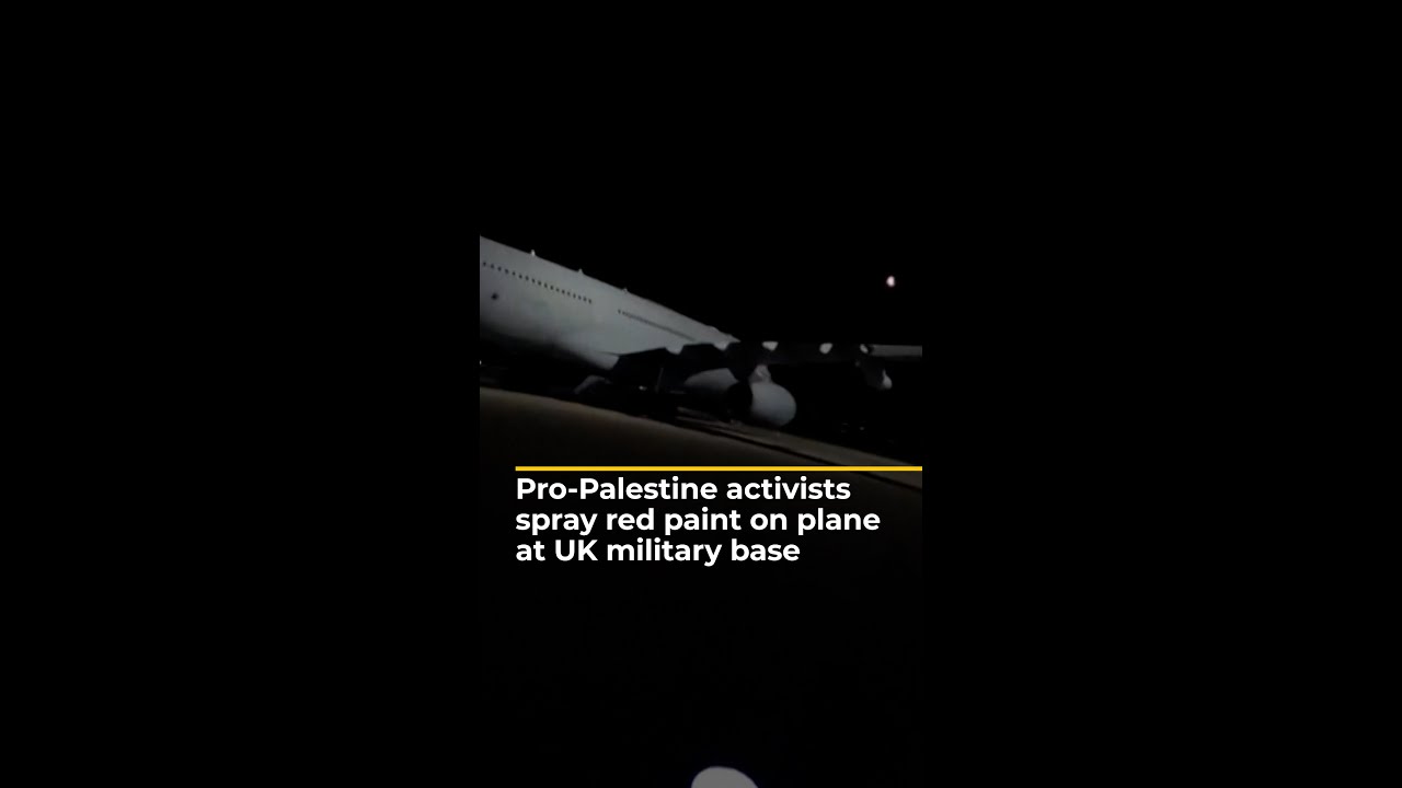 Pro-Palestine activists spray red paint on military plane at UK airbase | AJ#shorts