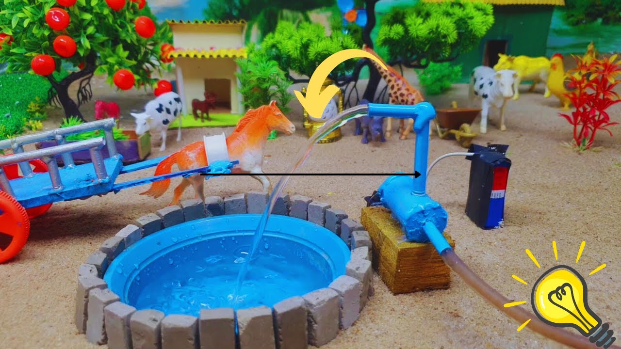 DIY Miniature Farm with Working Water Pump and Water Pond for Animals