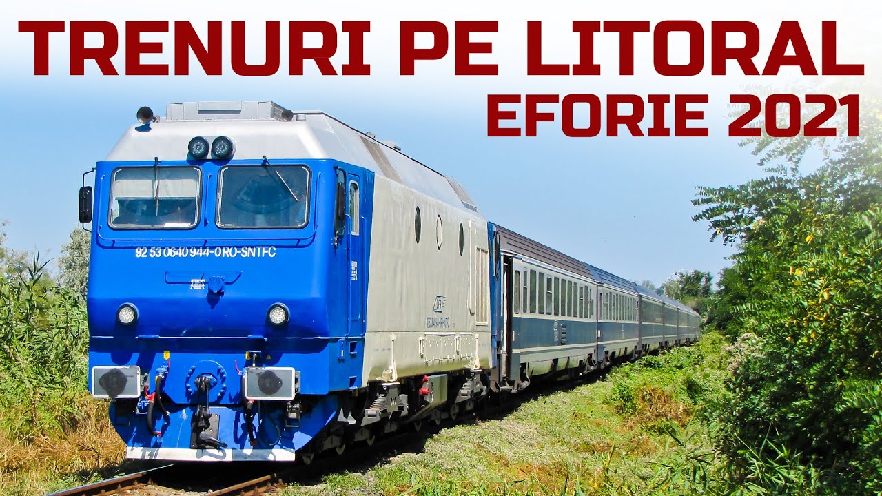 Trenuri sezoniere Eforie 2021-Summer trainspotting at Black Sea-Bahnverkehr neben Schwarzes Meer