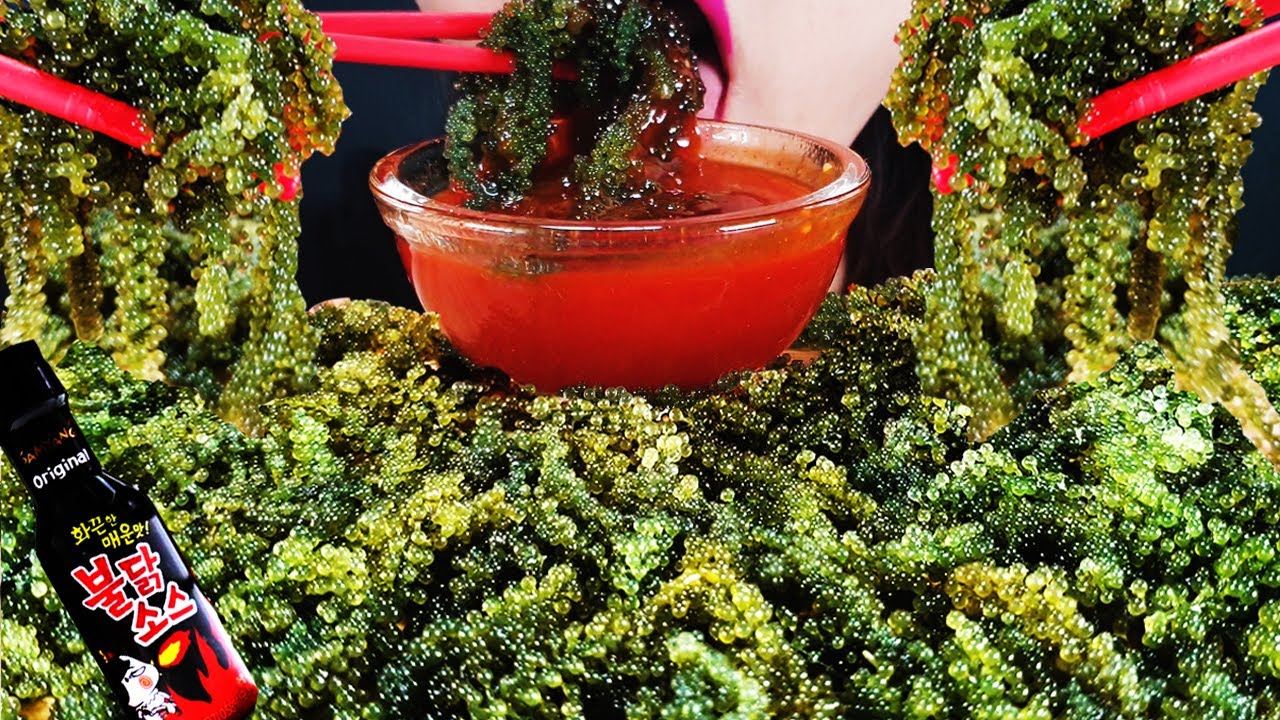 🍇바다포도 먹방 (ft.불닭소스):) SEAGRAPES (ft.buldaksauce) ASMR MUKBANG EATING SOUND REAL SOUNDS