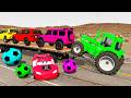 Flatbed Trailer McQueen Transportation with Truck - Speedbumps vs Cars vs Train - BeamNG.Drive #323