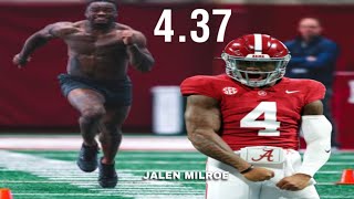 Jalen Milroe DESTROYS FULL Alabama 2025 Pro Day Highlights “4.37 40 YARD DASH!” + Throws 😳