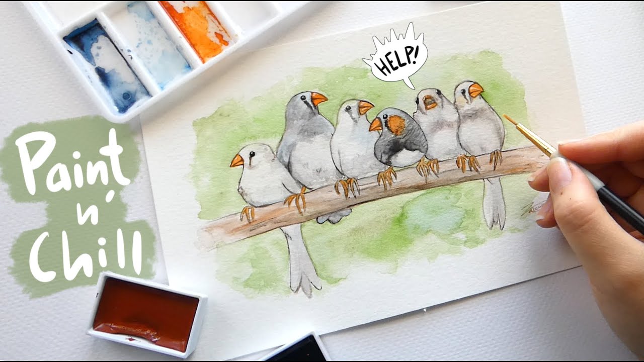 Zebra Finches | Lazy day paint session | Kuretake Gansai Watercolors