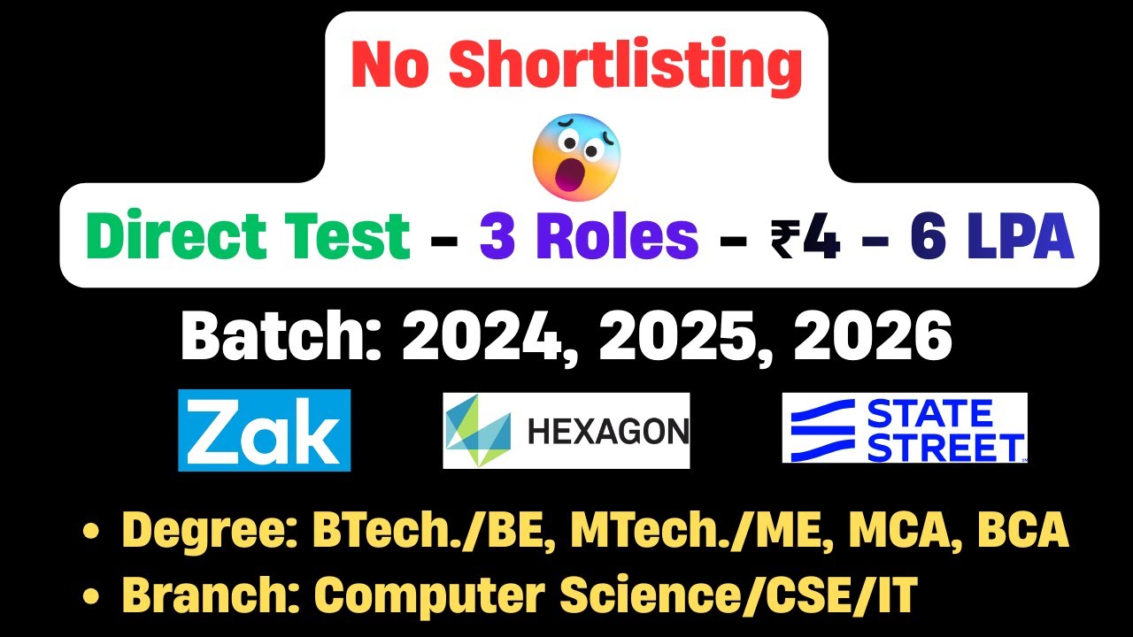 No Shortlisitng Direct Test Hiring 2025 | OFF Campus Drive for 2025 ...