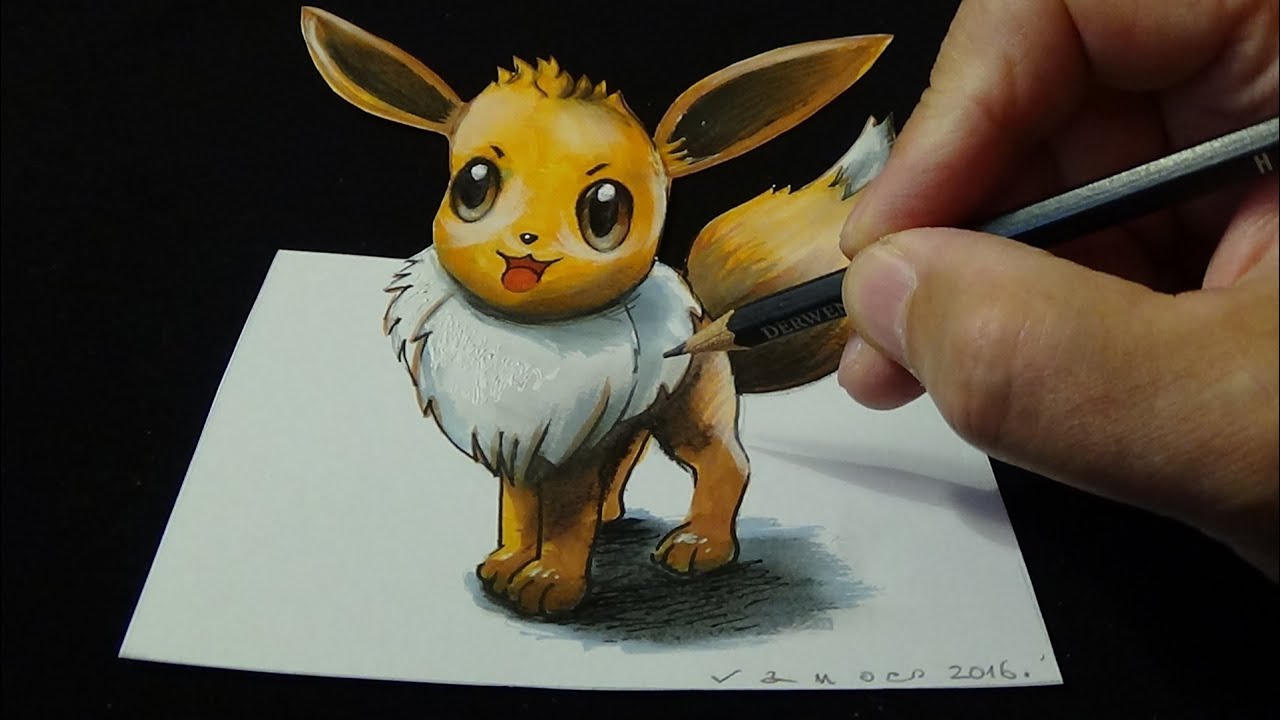 ⁣Drawing a 3D EEVEE, Pokémon GO, Trick Art