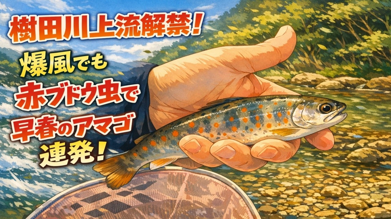 【櫛田川上流】あまご解禁4日目は爆風と雨！赤ブドウ虫で意地の3連チャン