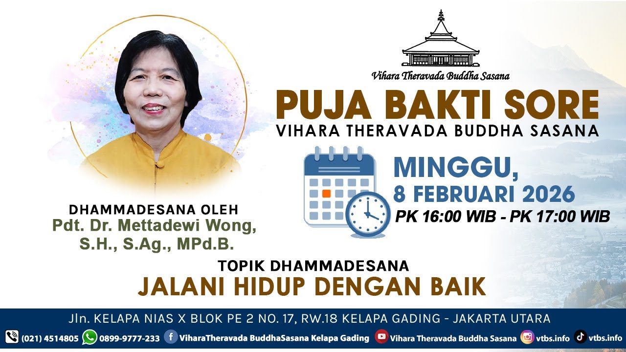 PUJA BAKTI SORE ONLINE VIHARA THERAVADA BUDDHA SASANA | MINGGU, 8 FEBRUARI 2026
