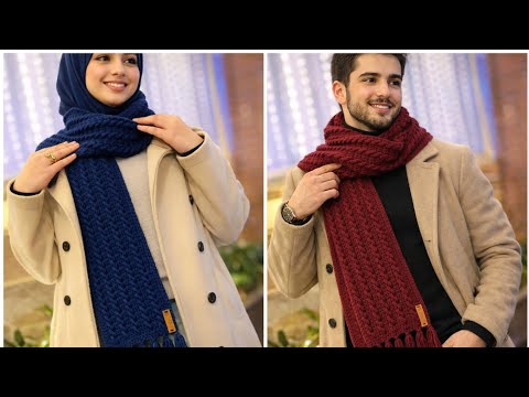 كوفية كروشيه فخمة بخطوات بسيطة. ستايل تركي عصري حريمي ورجالي. سهلة للمبتدئين